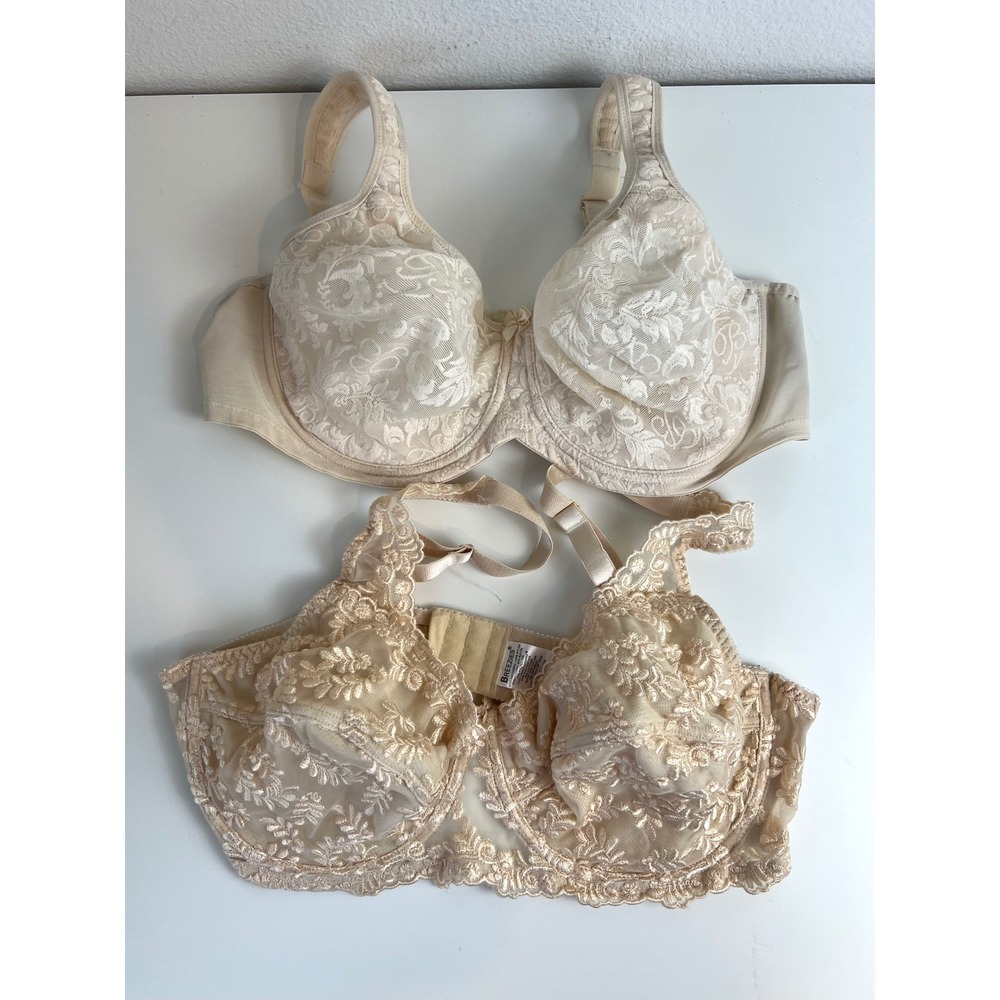 Breezies 2 Pack Lace Underwire Bras 44C Nude Beige Floral Embroidered Support
